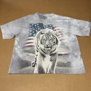 The Mountain Shirt Mens Large Gray USA Flag White Tiger Patriotic Graphic Tee